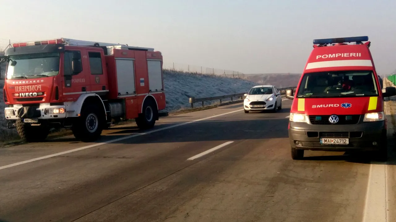 Încă un ACCIDENT pe Autostrada Soarelui produs ulterior ciocnirilor în lanţ. Un rănit, adus cu elicopterul la Bucureşti - VIDEO, FOTO 