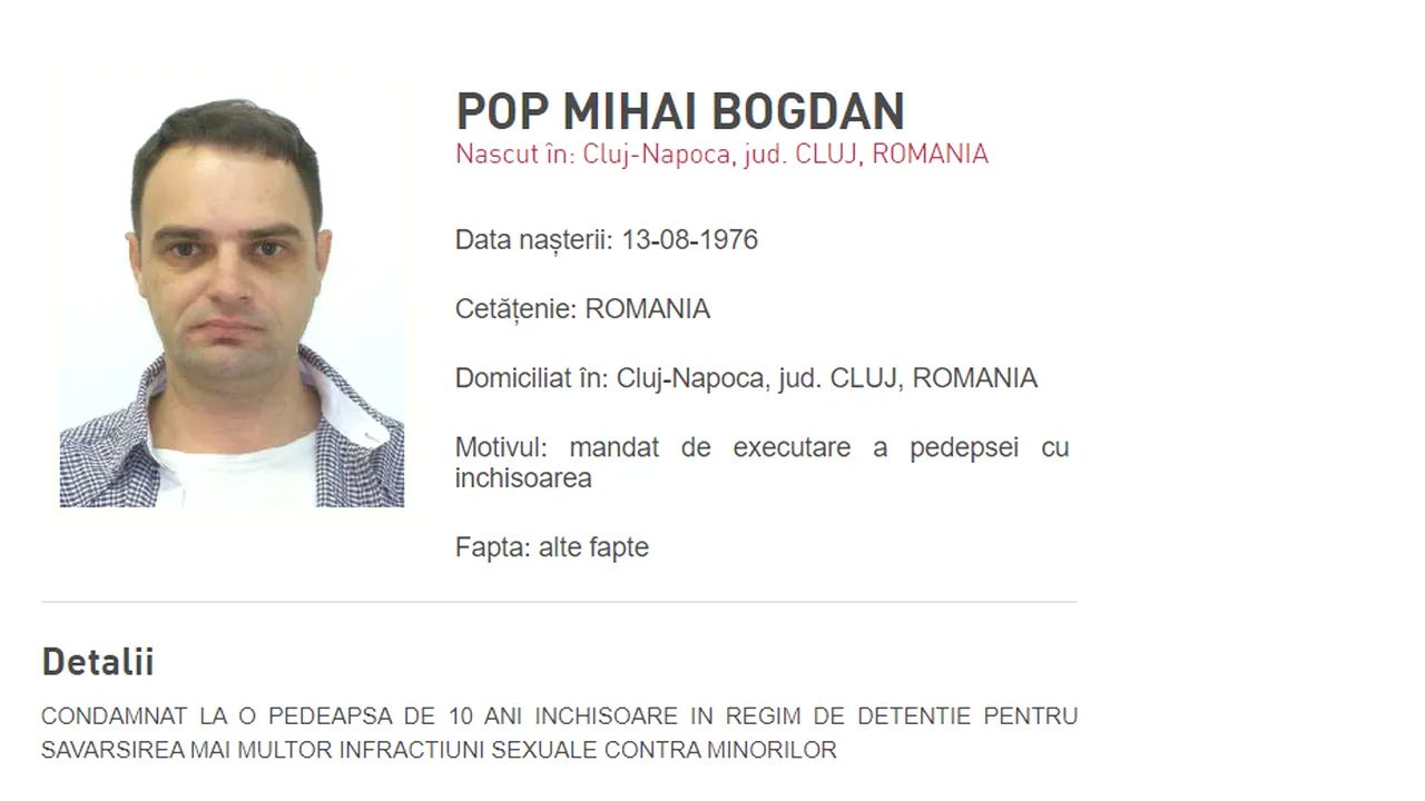Gorghiu: Pop Mihai Bogdan, fugarul pedofil, a fost adus în ţară din Italia