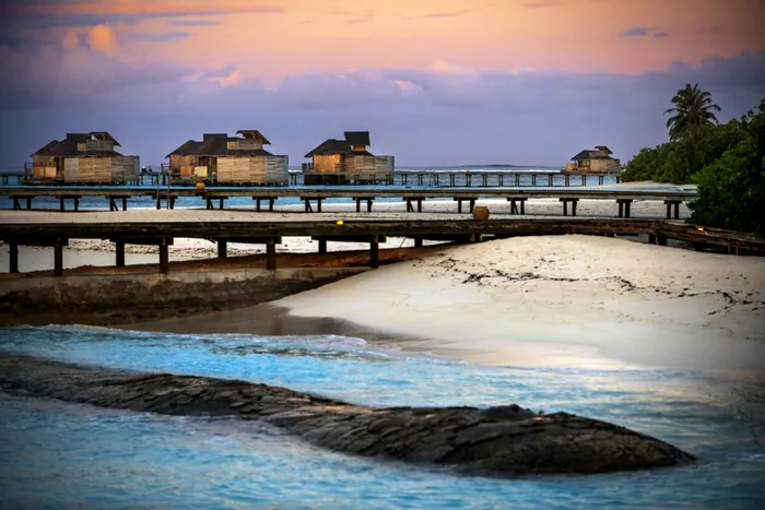 August 29, 2021, Maldives: Luxury ower water villas of Six Senses Laamu maldives luxury resort villas, Laamu Atoll region Maldives (Credit Image: © Sergi Reboredo/ZUMA Press Wire)