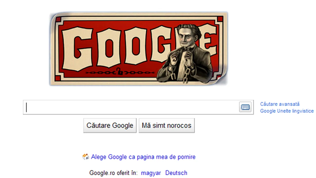 Google îl omagiază, joi, pe celebrul magician Harry Houdini