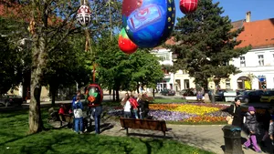 Bistriţa: Un copac din centrul oraşului împodobit cu 600 de ouă pentru sărbătorile de Paşte - GALERIE FOTO 