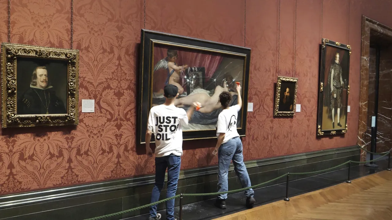 VIDEO Doi activişti Just Stop Oil au vandalizat un tablou la Galeria Naţională din Londra
