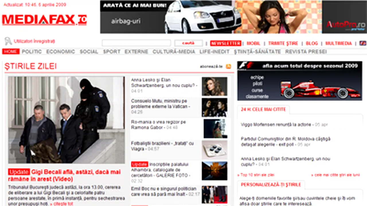 Site-ul www.mediafax.ro - creştere de peste 9% a traficului în luna martie