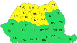 Avertizare de cod galben transmisă către zece prefecturi