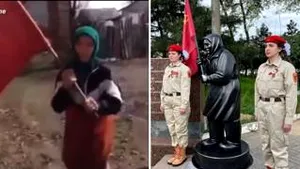 Babuşka Z, bătrâna devenită un simbol al invadatorilor: ruşii i-au făcut statuie în Mariupol