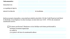 Declaraţie actualizată pe propria răspundere şi adeverinţa de la angajator pentru a ieşi din casă între orele 22:00 şi 05:00. Descarcă aici MODEL