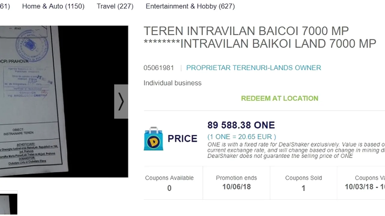 Premieră în România: tranzacţie în valoare de 2 milioane de euro pentru un teren, realizată în monedă virtuală OneCoin