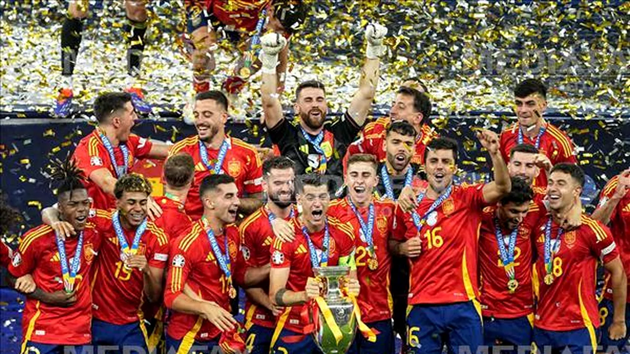 Spania a câştigat EURO 2024, al 4-lea titlu continental din istorie. La Roja a răpus Anglia cu 2-1 în finala de la Berlin / Ibericii au atacat mai mult şi mai eficient în repriza secundă şi au dat lovitura pe final