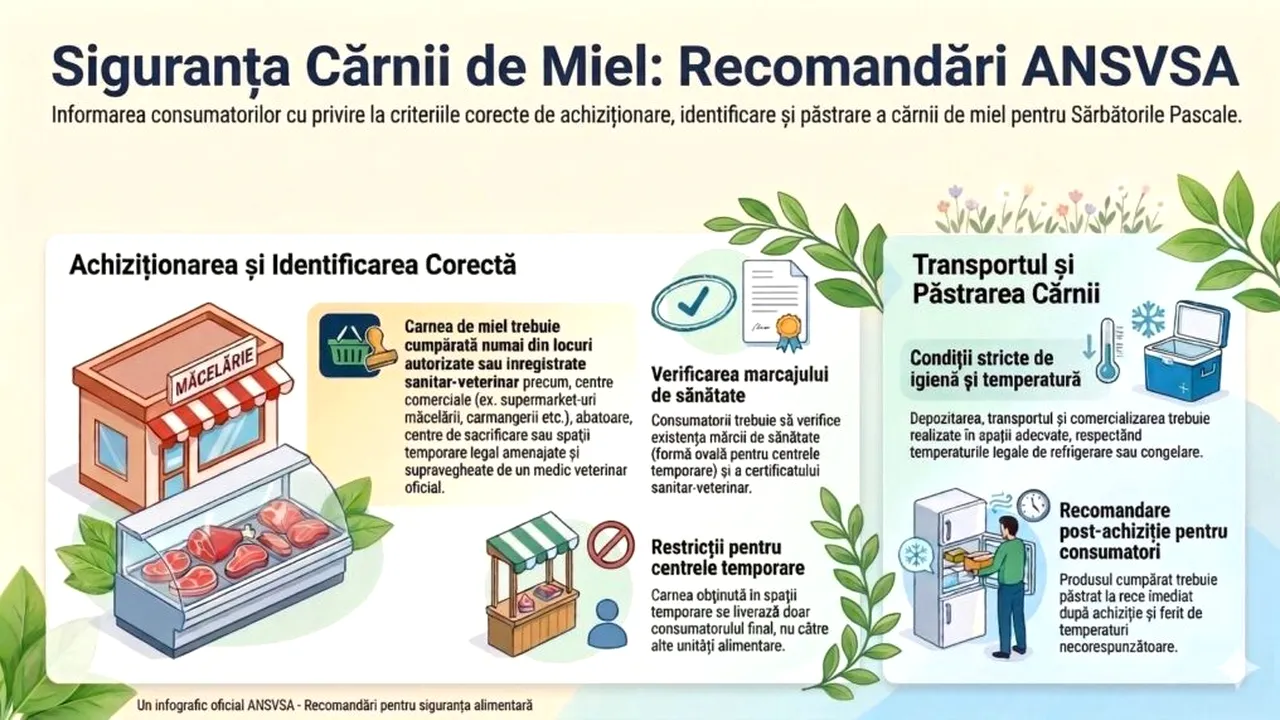Recomandările ANSVSA pentru cumpărarea cărnii de miel pentru masa de Paște