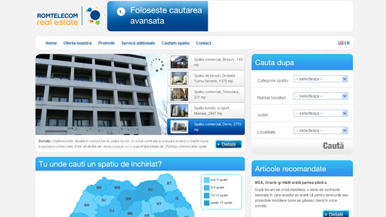 Romtelecom a lansat o pagină web pentru promovarea proprietăţilor imobiliare ale operatorului