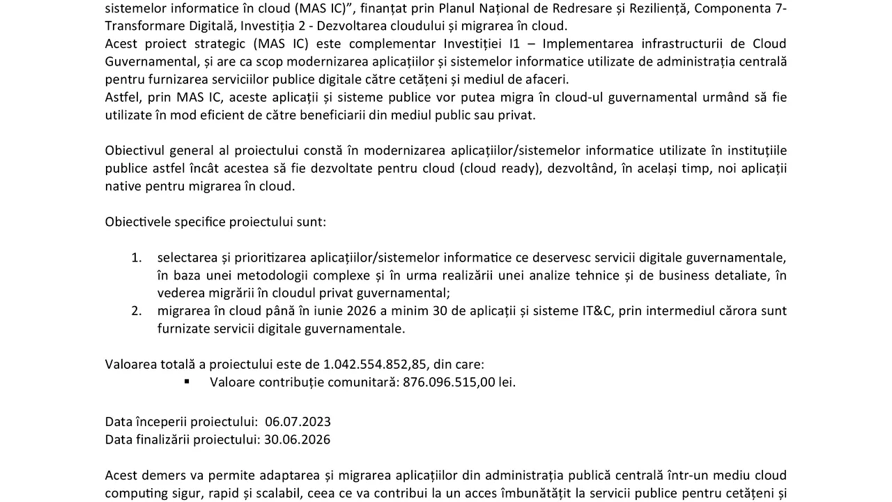 Migrarea aplicaţiilor şi sistemelor informatice în Cloudul Privat Guvernamental