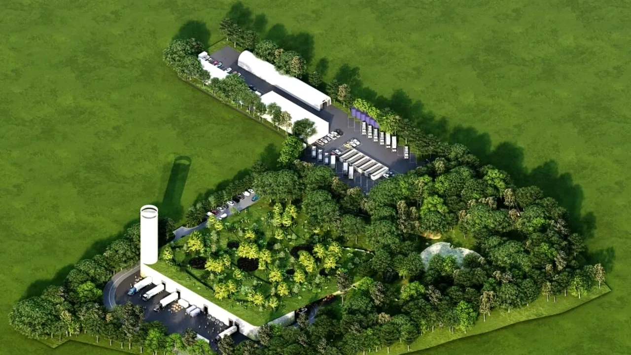 Stație de sortare semiîngropată, înconjurată de o pădure urbană, în Sectorul 6