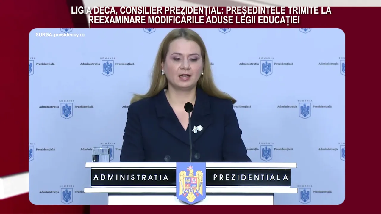 DECLARAŢIA ZILEI Ligia Deca, consiler prezidenţial: Preşedintele trimite la reexaminare modificările aduse Legii Educaţiei